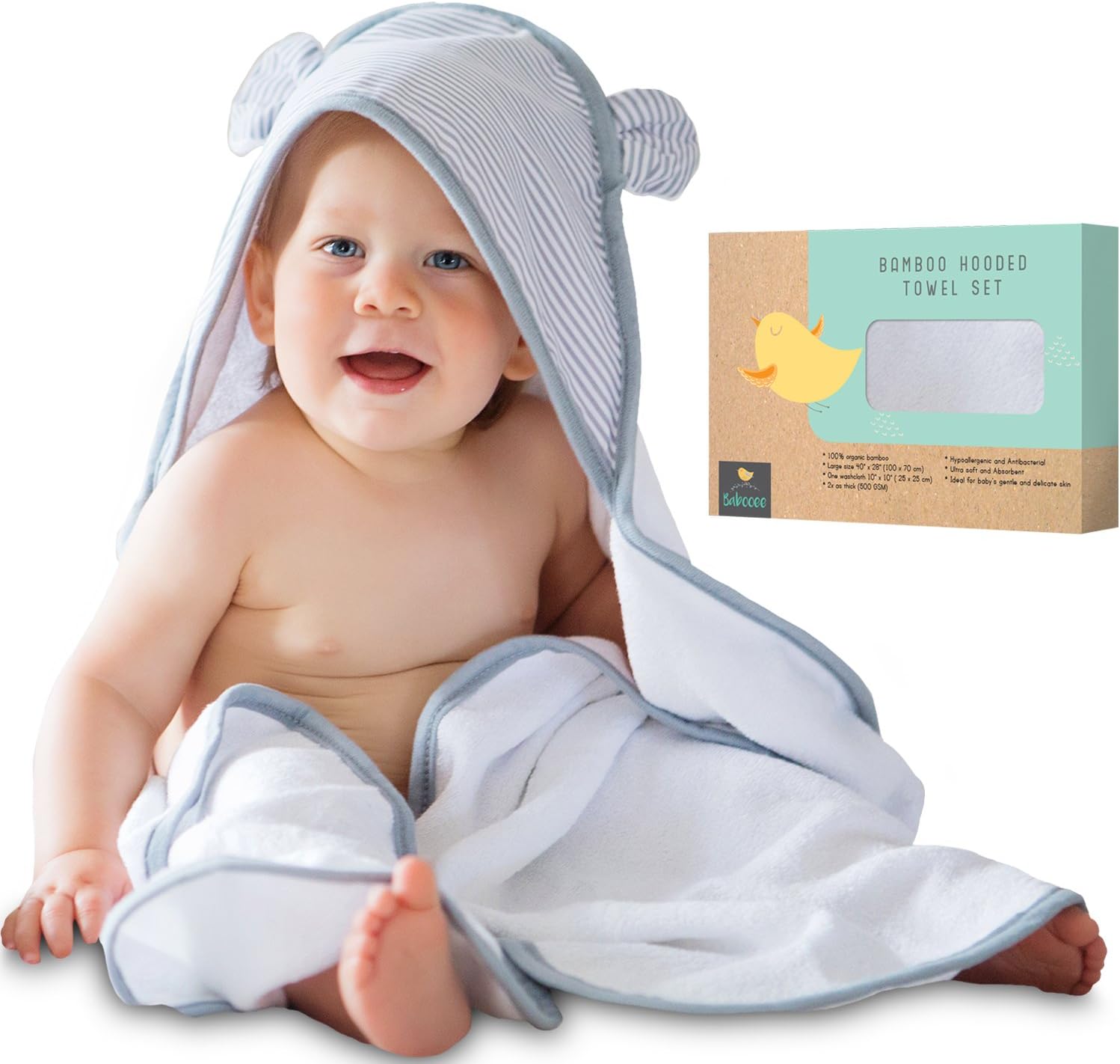 premium hooded baby towel and washcloth set | organic bamboo