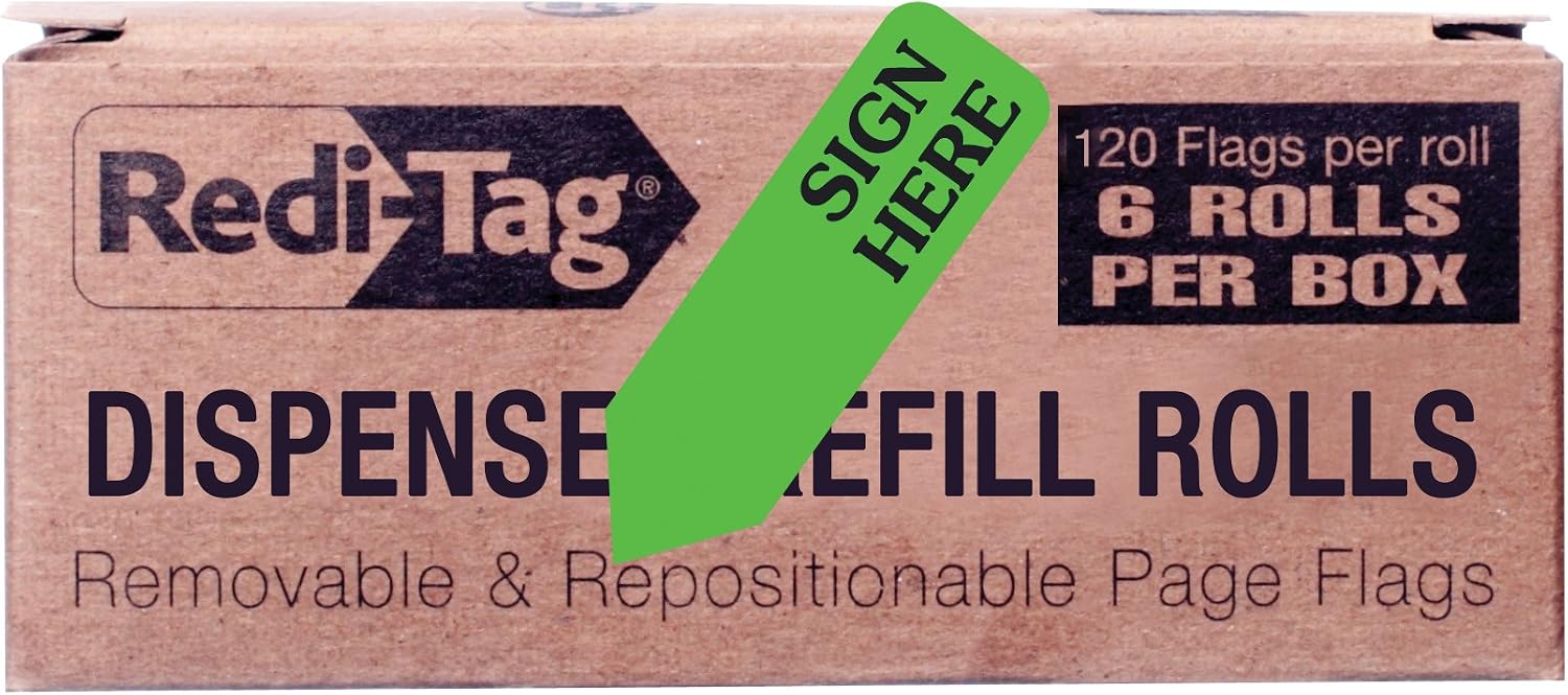 redi-tag sign here printed arrow flags, 6 roll refill, 120 flags