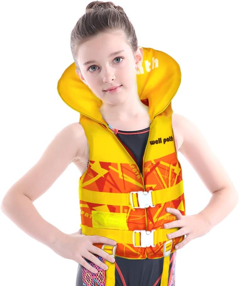 儿童游泳背心救生衣 – 儿童浮动学习游泳救生衣,浮力泳衣,紧急口哨和
