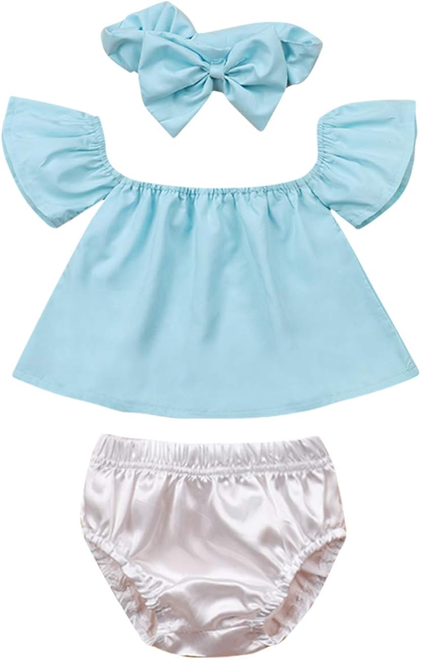 幼儿女婴服装蕾丝露肩短袖上衣   条纹短裤   蝴蝶结