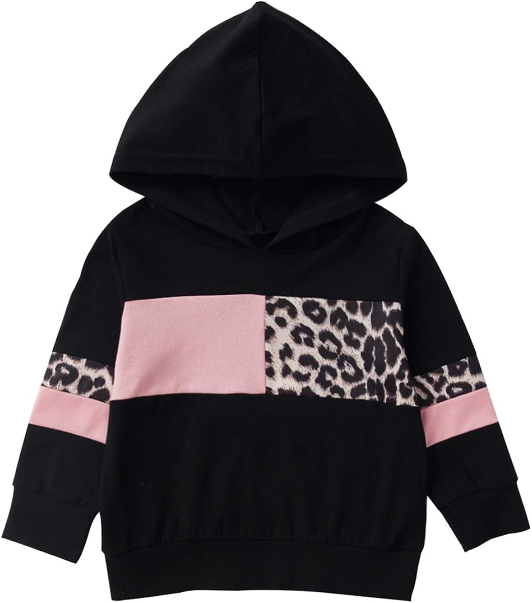 younger star 女童豹纹印花连帽衫拼接休闲套头连帽衫秋冬装 1-5 t