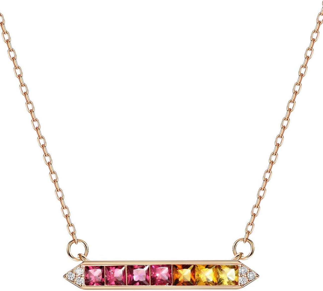 18k 玫瑰金镀金条彩虹色诞生石红宝石花式彩色蓝宝石项链吊坠 40.