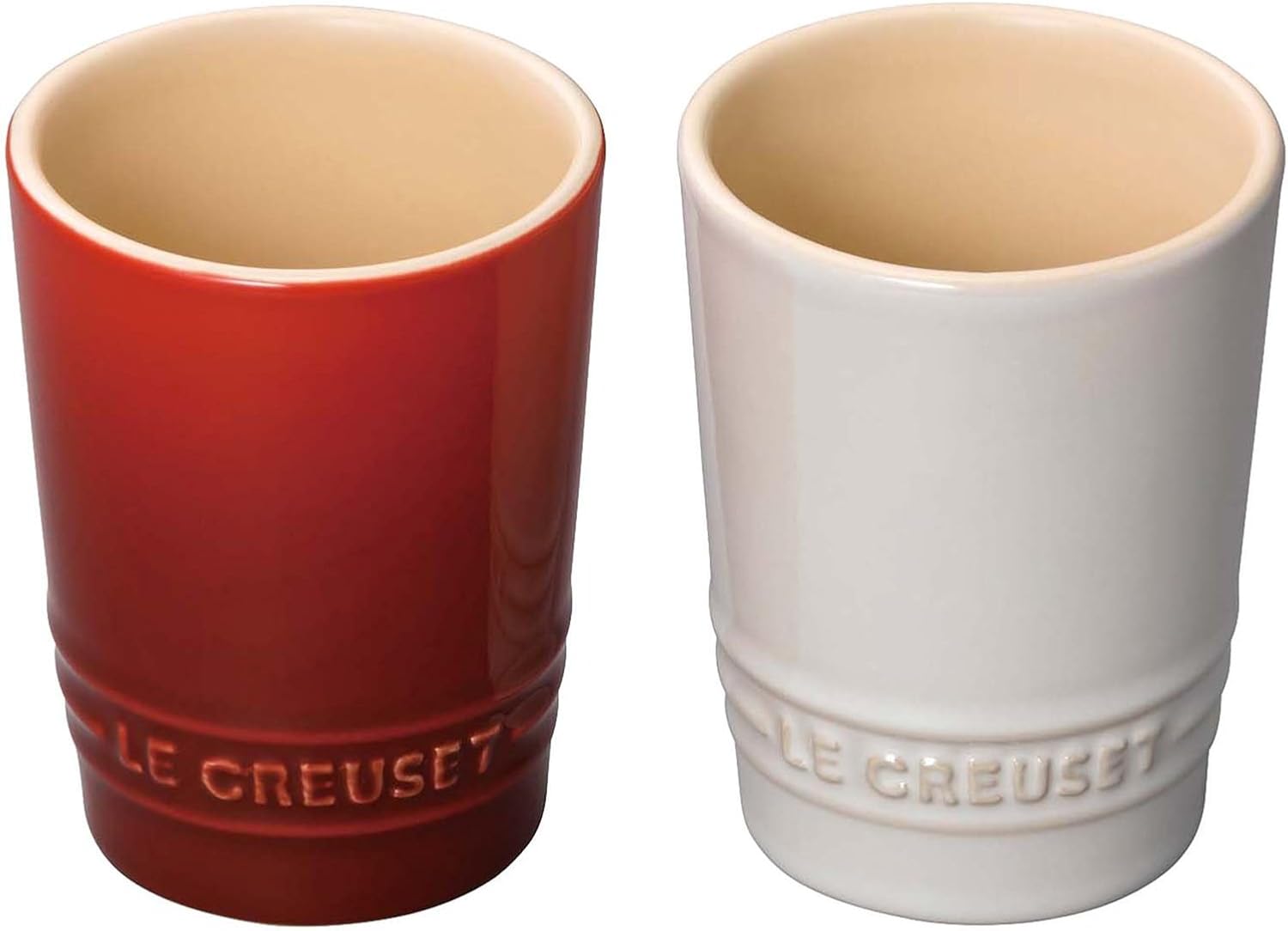 le creuset 酷彩 成对杯子 樱桃红色 白色栅格 耐热 耐冷 支持微波炉