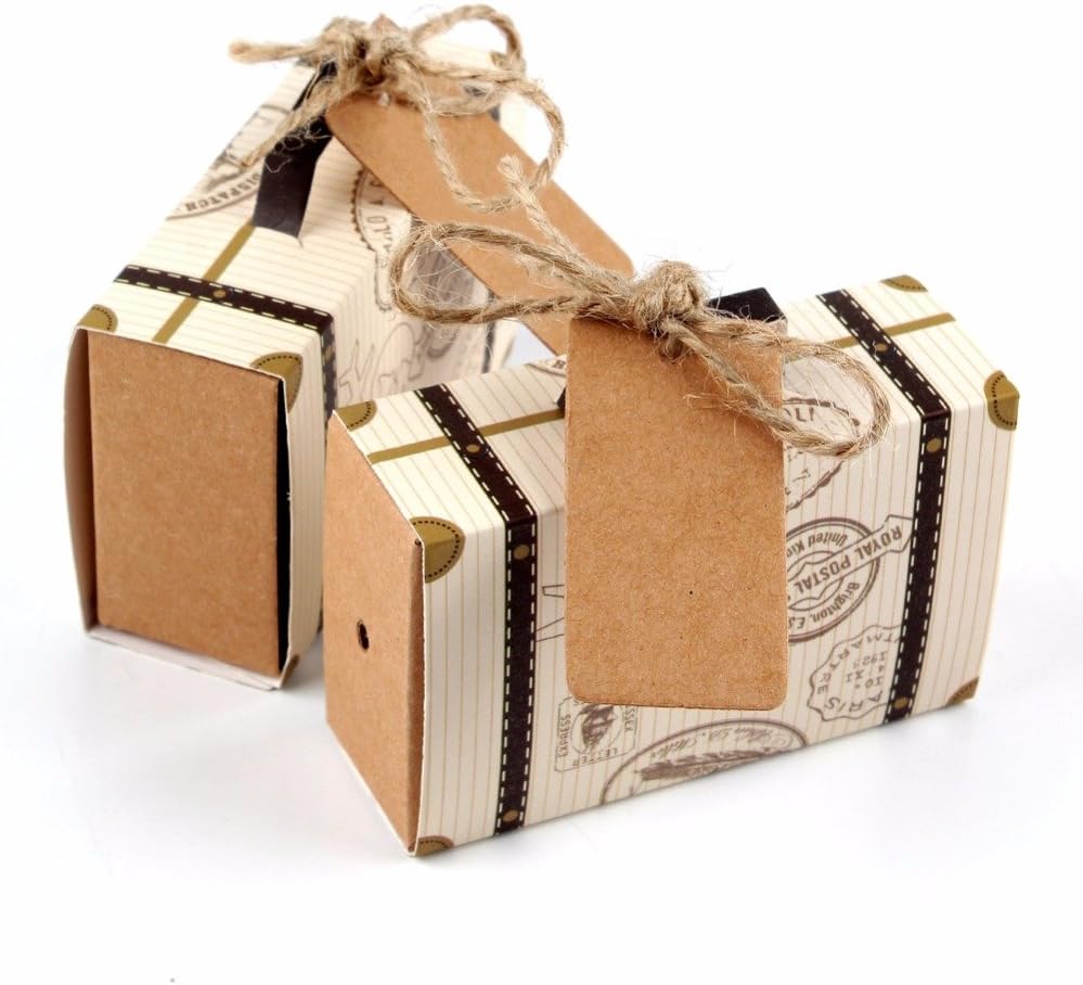 50 件婚礼糖果盒婚礼派对礼品新邮票设计复古牛皮纸巧克力包装盒礼品