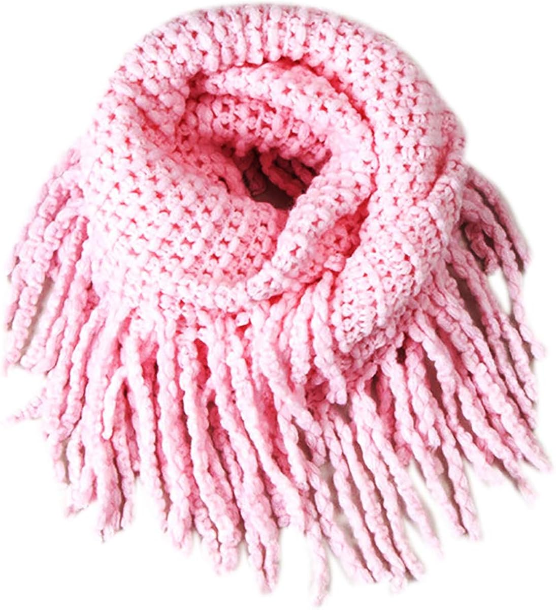 rarityus 儿童流苏围巾时尚纯色柔软保暖钩针编织围巾颈部保暖冬季