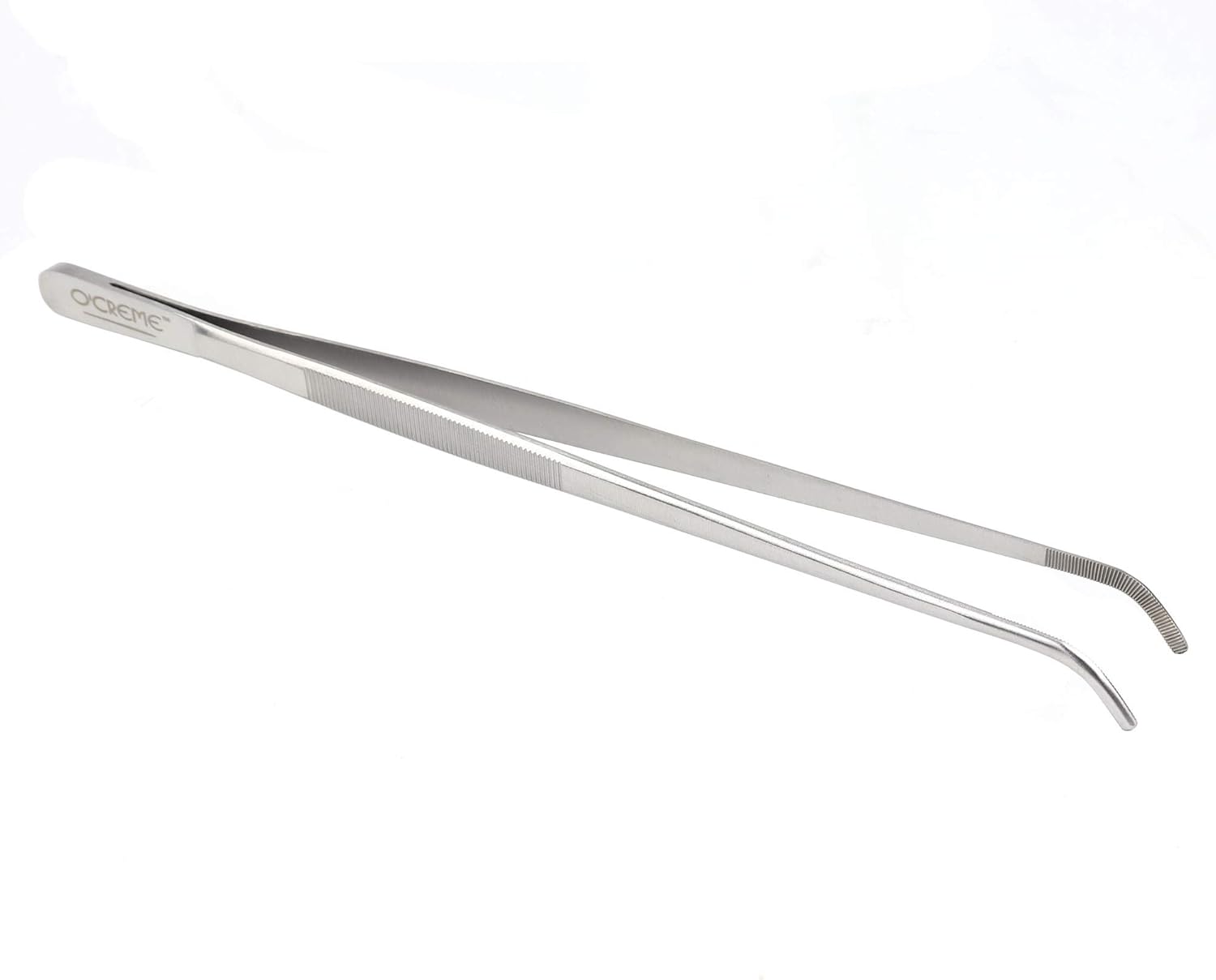 ocreme 不锈钢精密厨房镊子钳带锯齿状尖端用于抓握 银色 10" curved
