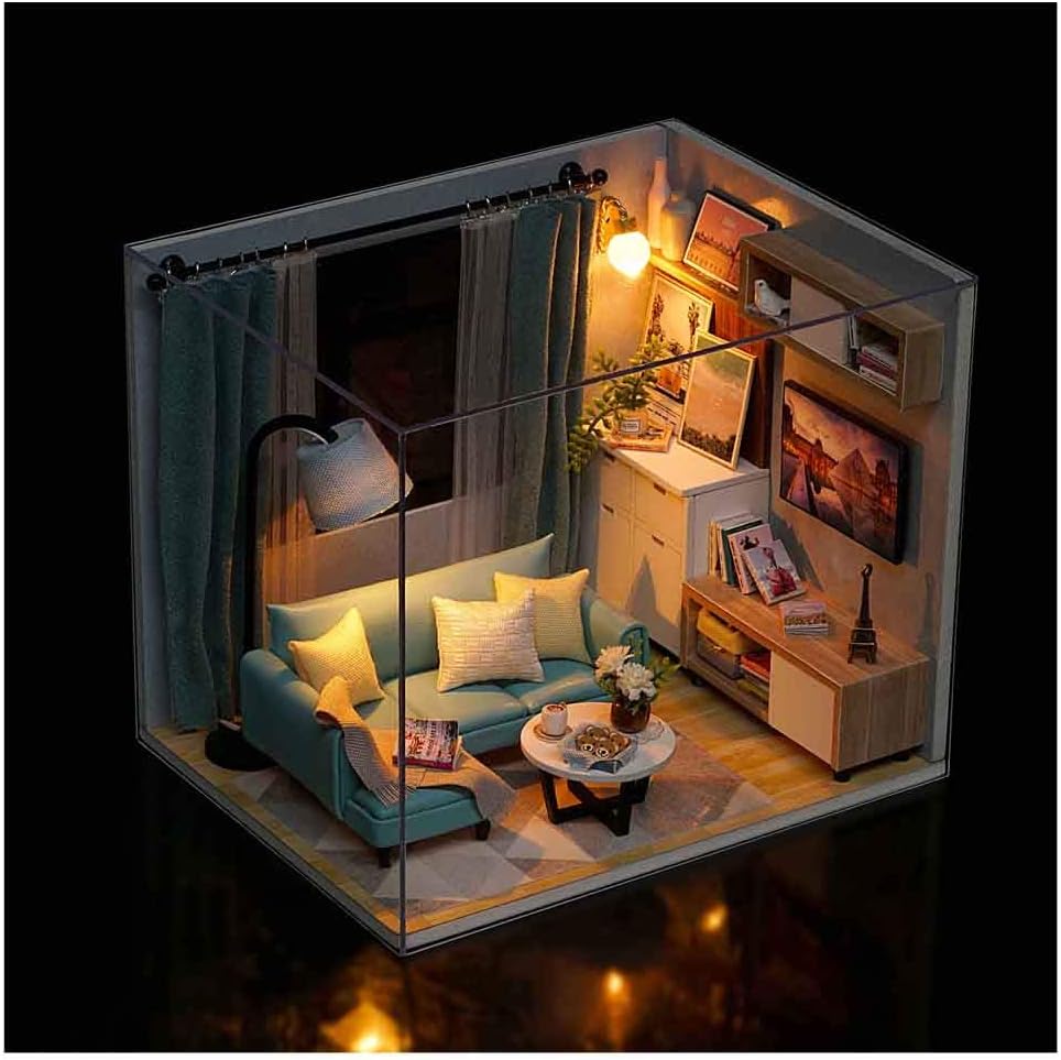 3d 木制玩具屋微型套件,带家具 diy 房屋套件,1:24 比例,创意房间防尘