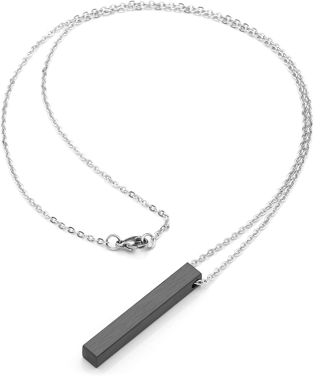 zysta 大码/小码女士男士情侣拉丝表面不锈钢条项链垂直cuboid 吊坠