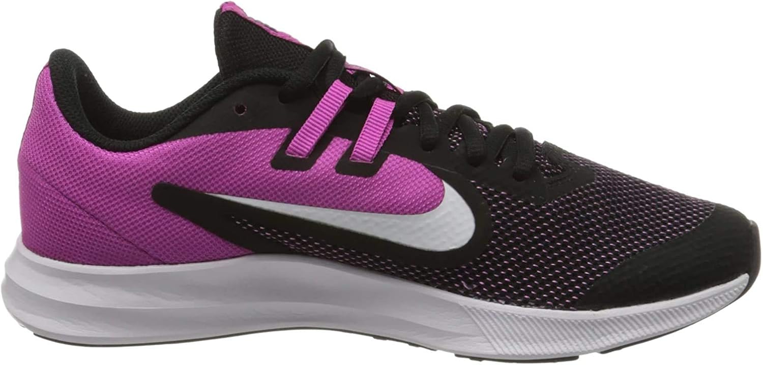 nike 耐克 downshifter 9 (gs) 中性儿童跑鞋,黑色/白色-活性紫红色