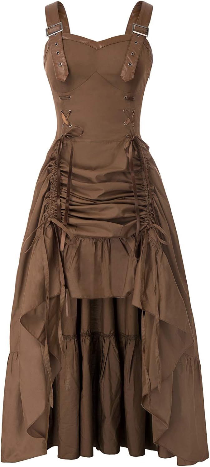 scarlet darkness 女式蒸汽朋克哥特式维多利亚长款连衣裙无袖荷叶边