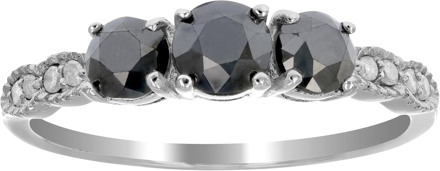 1 ct 3 石黑钻戒指 纹边纯银: vir jewels: 亚马逊中国: 珠宝首饰