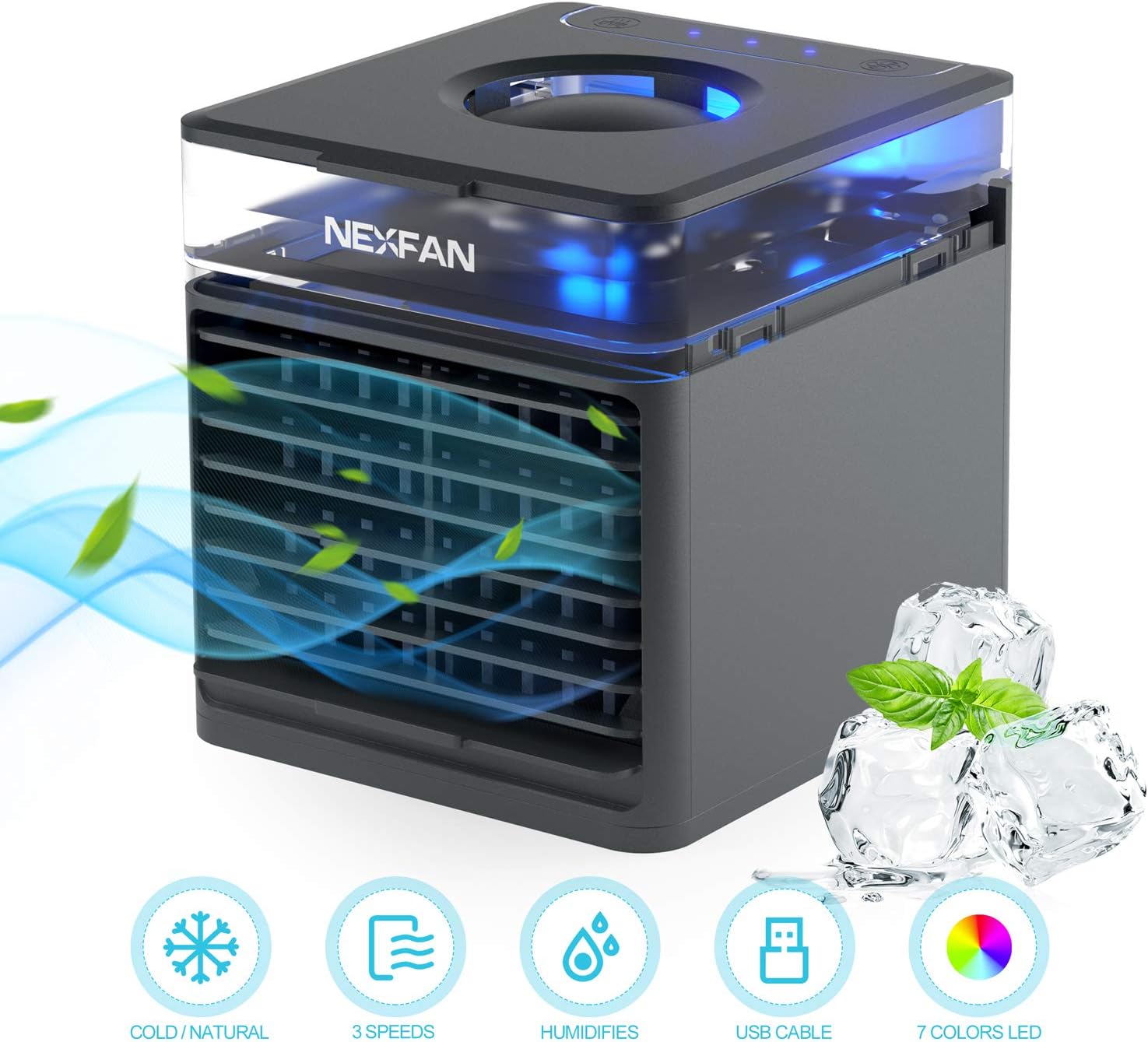 nexfan 空调便携式空调5合1迷你usb空调 台式风扇迷你蒸发冷却器 7色