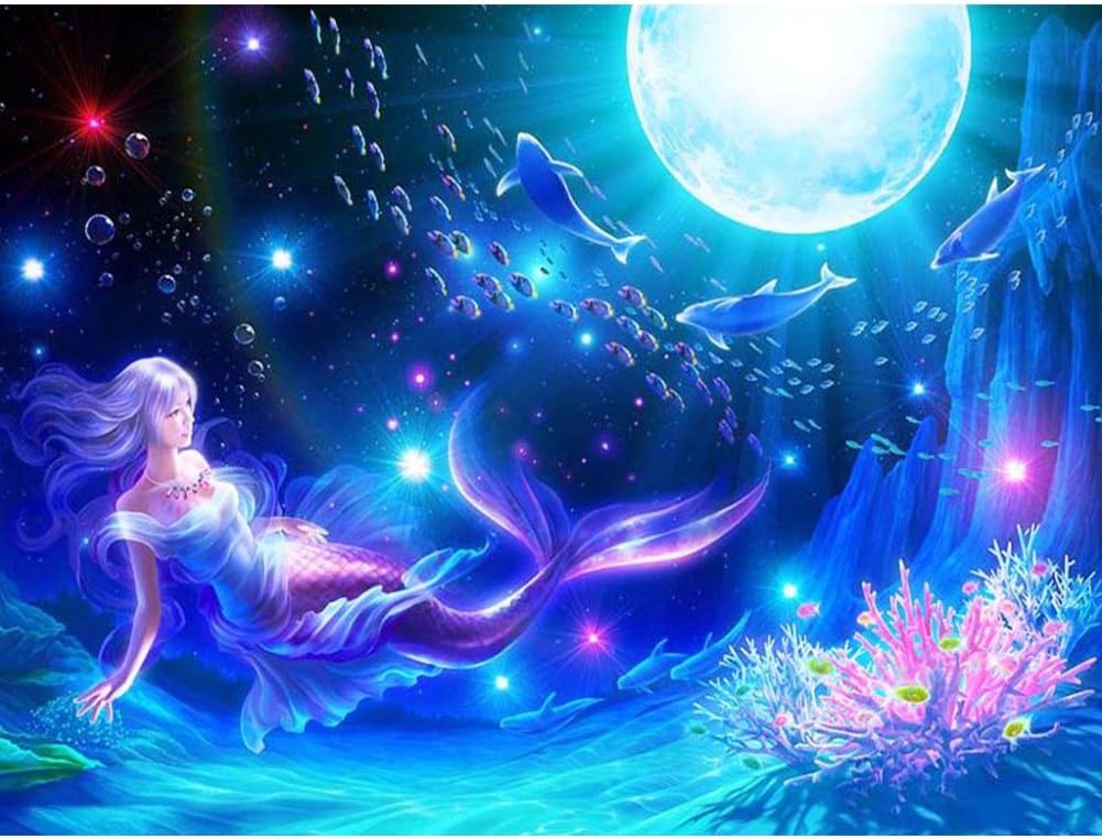 全钻刺绣艺术工艺画带钻石装饰家庭墙壁装饰 蓝色美人鱼 rainbow