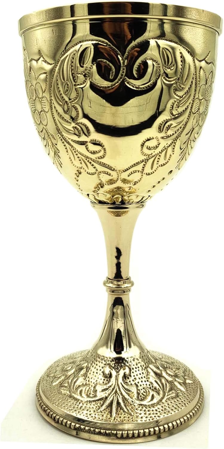 黄铜手工制作金色王 皇家黑宝石浮雕黄铜高脚杯 226.80 克(1 包 1 件)