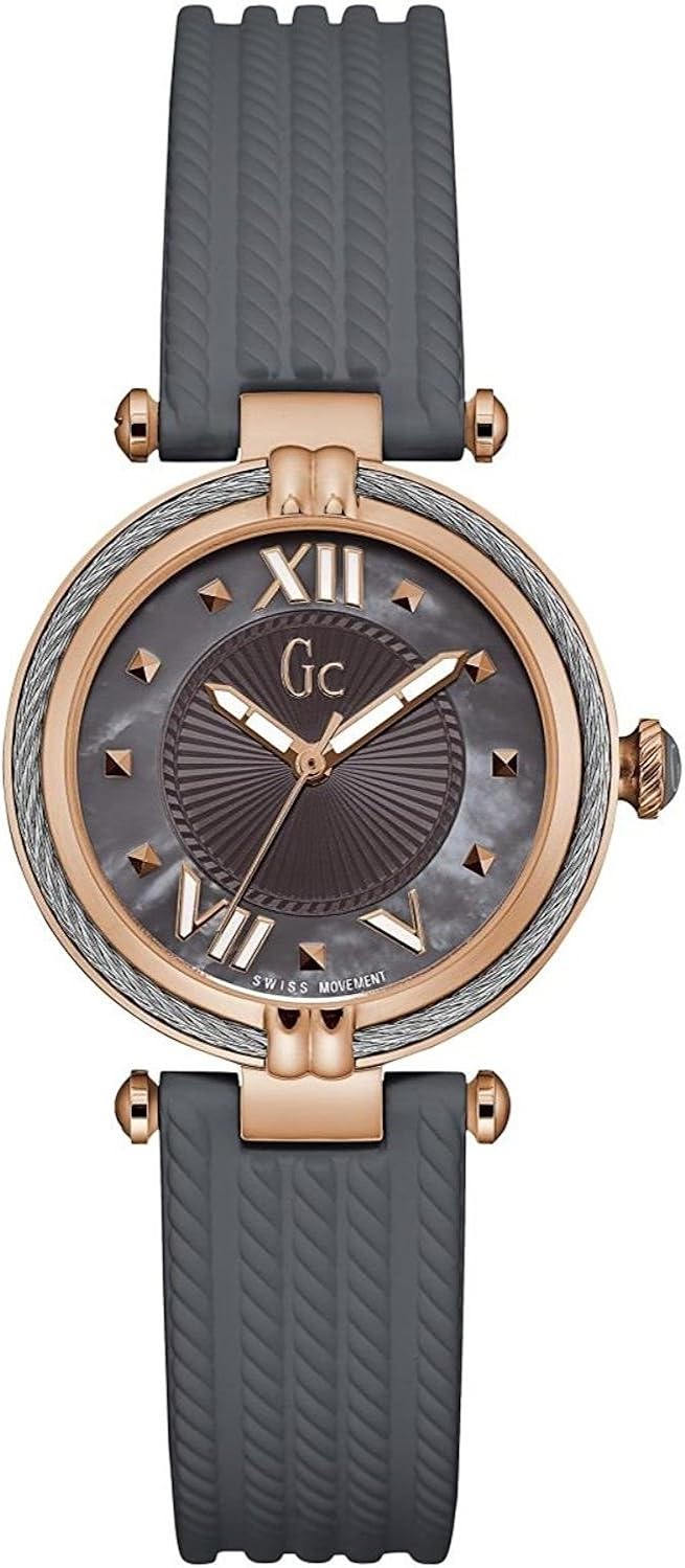 gc 女式 gc cablechic 32 毫米灰色硅胶表带钢表壳石英模拟手表 y1