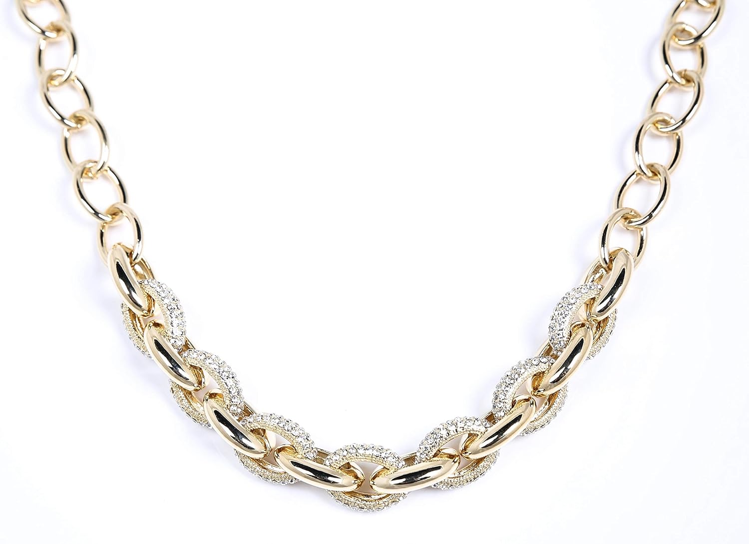 自己的风格镀金水钻镶嵌大链花式项链 45.72cm 7.62cm,女士时尚珠宝项
