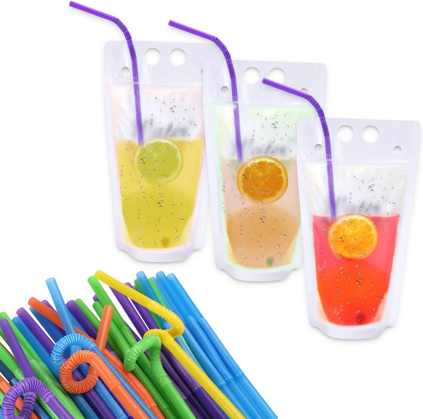 trusber 50 件装塑料饮料袋带吸管,重型手持半透明 425 毫升,带 3.