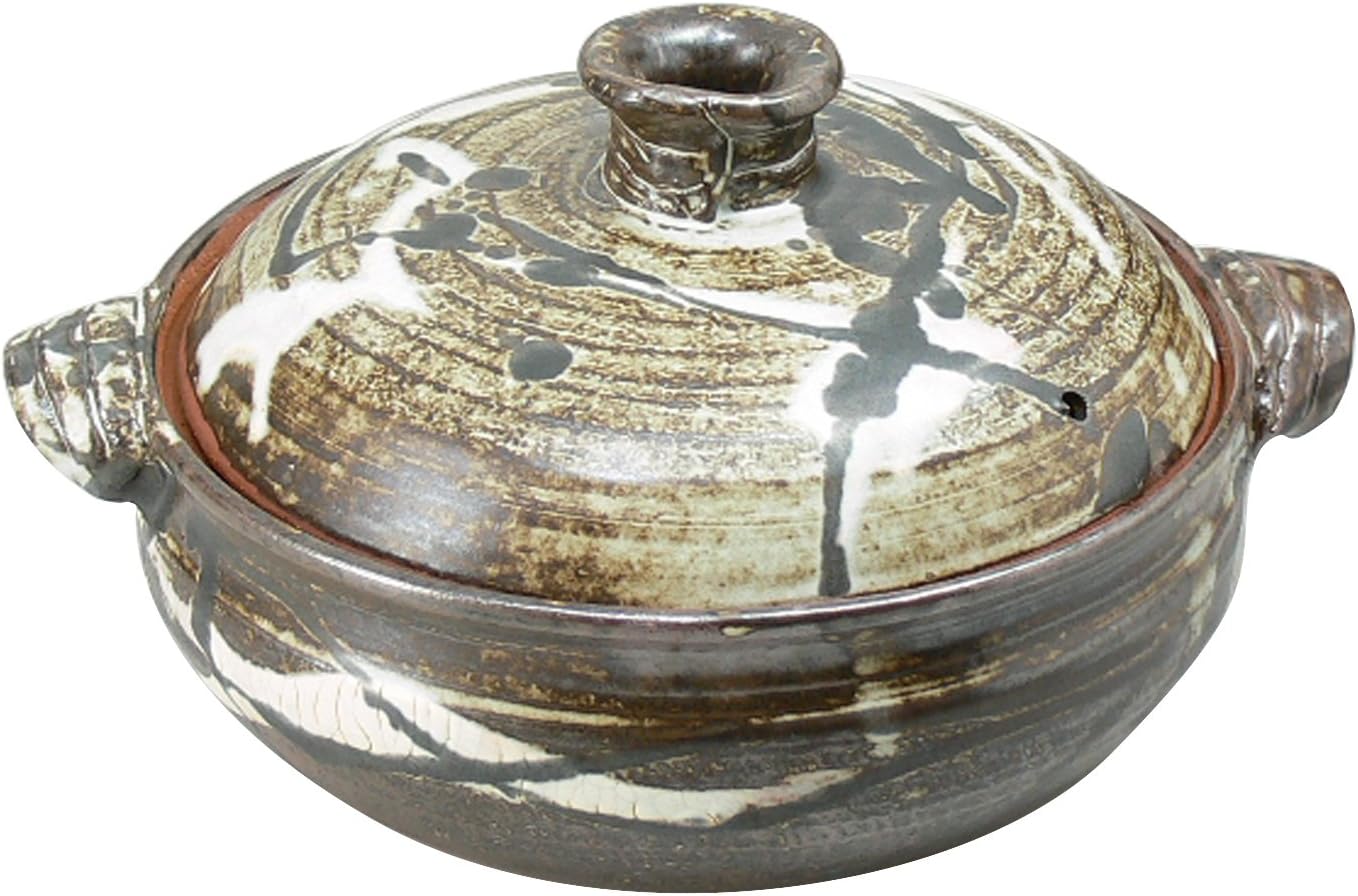 万古烧 折叠窑 水谷幸学手制土锅 18cm 黑流 8169-6880