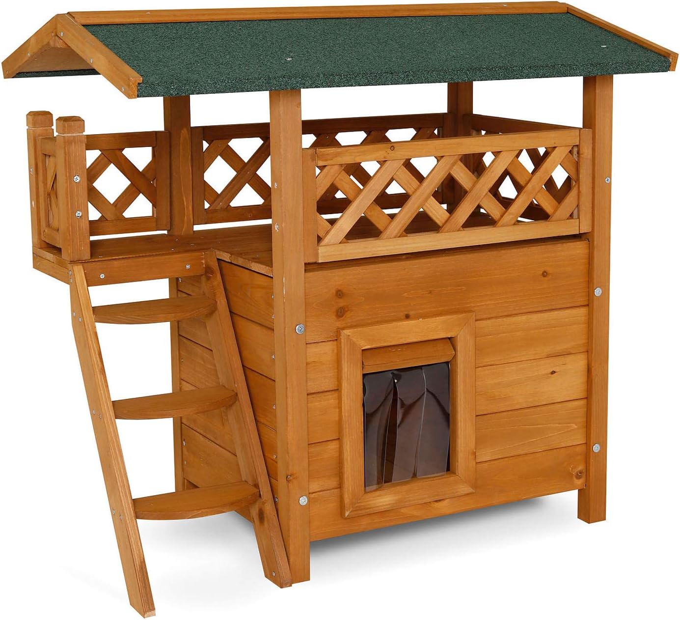 dibea 猫屋 lodge (木质 77 × 50 × 73 厘米) 带露台和楼梯 natur