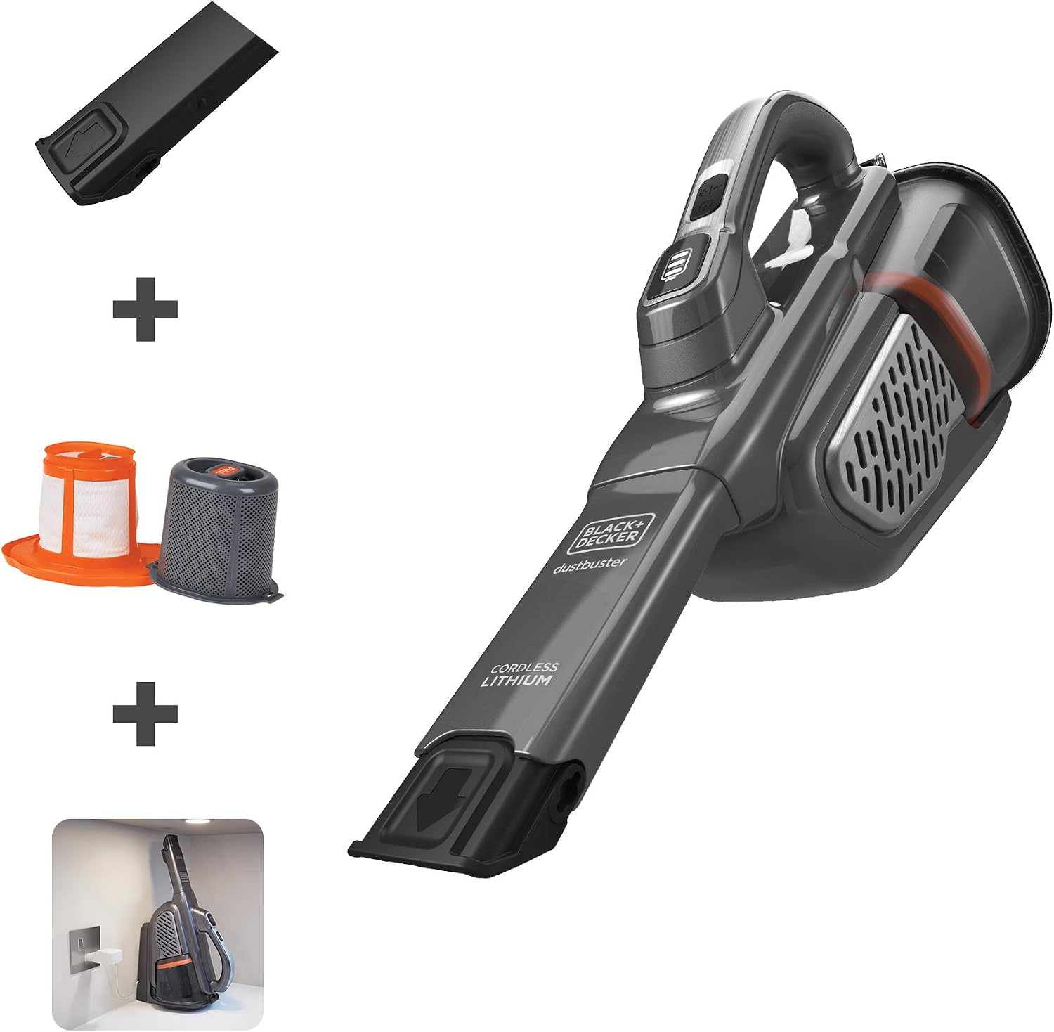 black decker 防尘手持式真空吸尘器,无绳灰色 (hhvk415b01)