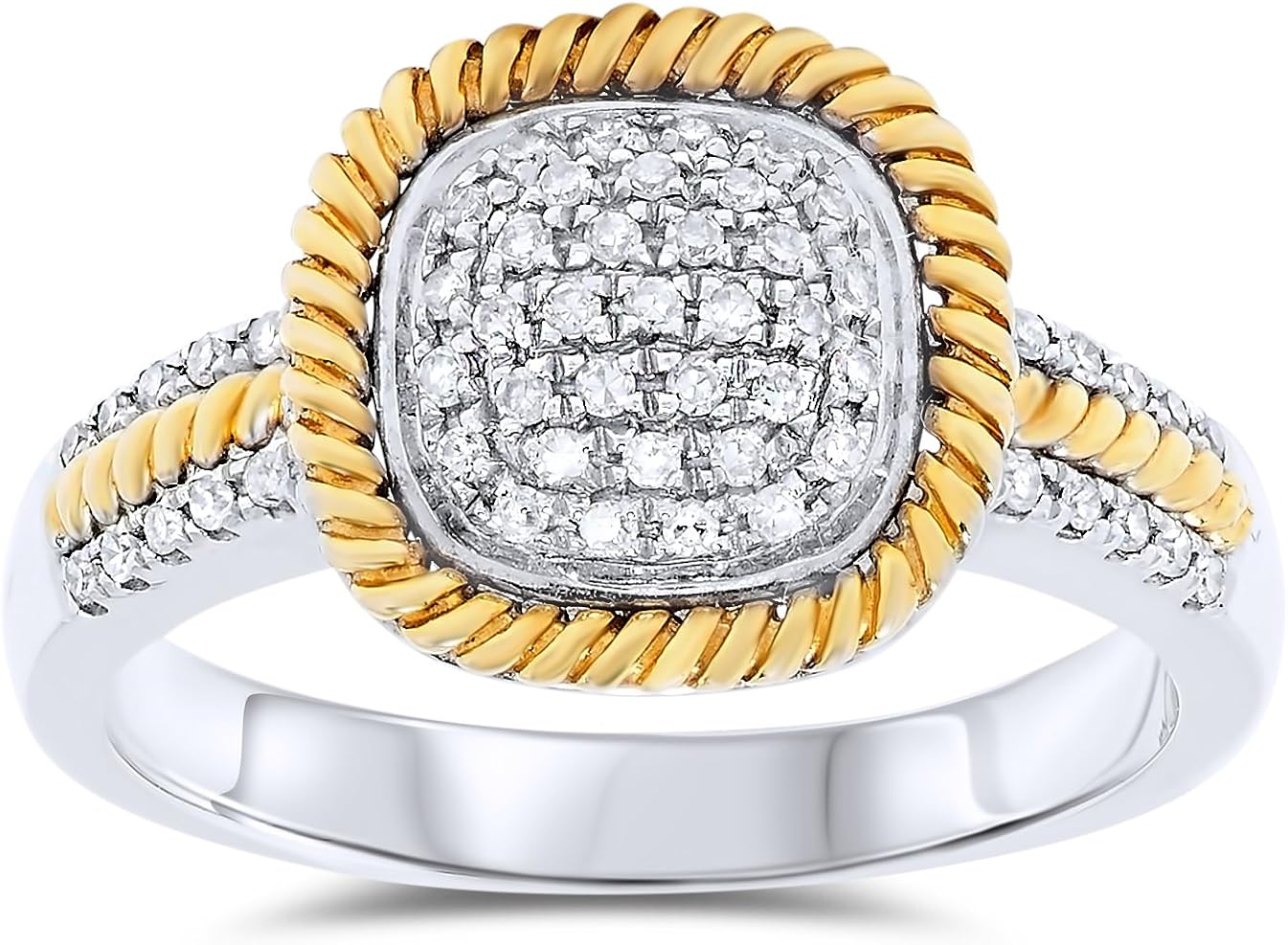 jewelrybliss 14k 白金和黄金钻石戒指,四月诞生石