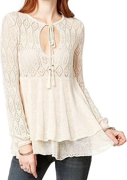 Free People 女式亚麻混纺开缝束腰毛衣米色xs 码 Free People 服饰箱包 亚马逊中国
