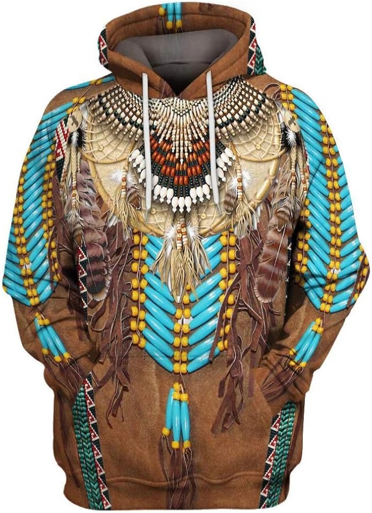 dahee 美洲土著连帽衫夹克 3d 印花连帽套头运动衫中性款 美国尺码