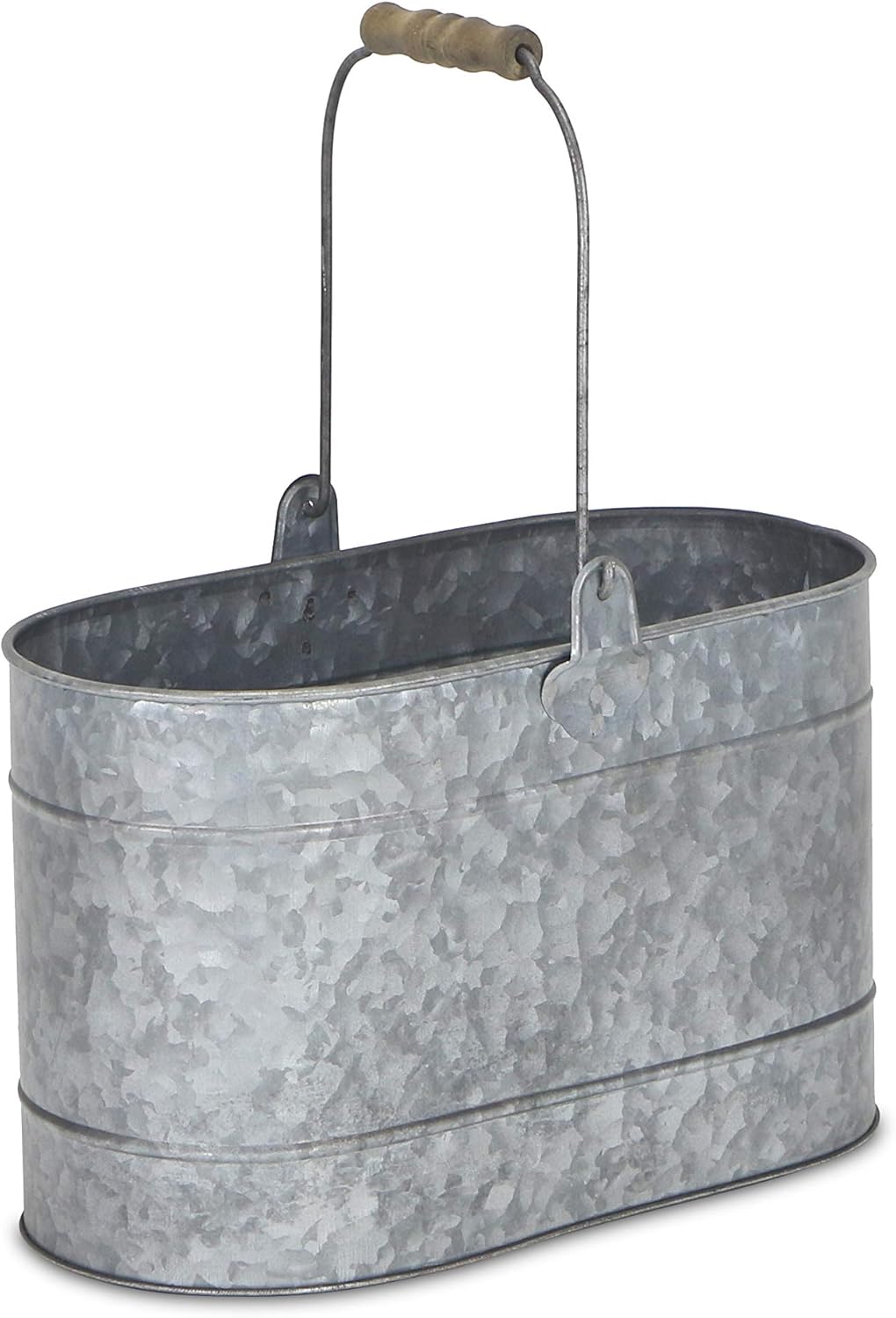 cheungs fp-4010 椭圆形镀锌桶带金属手柄和木柄,银色