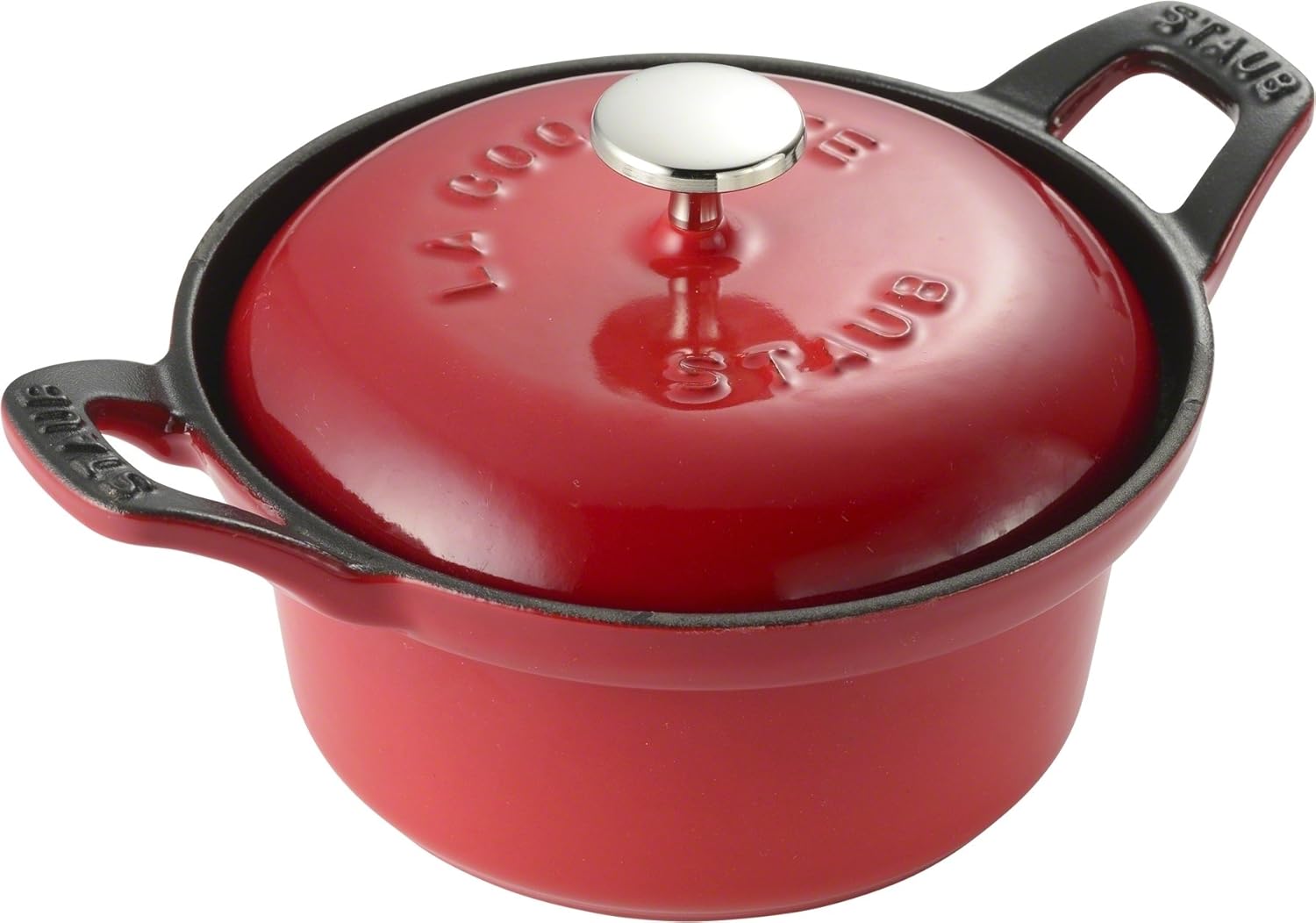staub 珐宝 珐琅铸铁锅 圆形双耳铸铁迷你锅 (带盖) 12cm 樱桃红