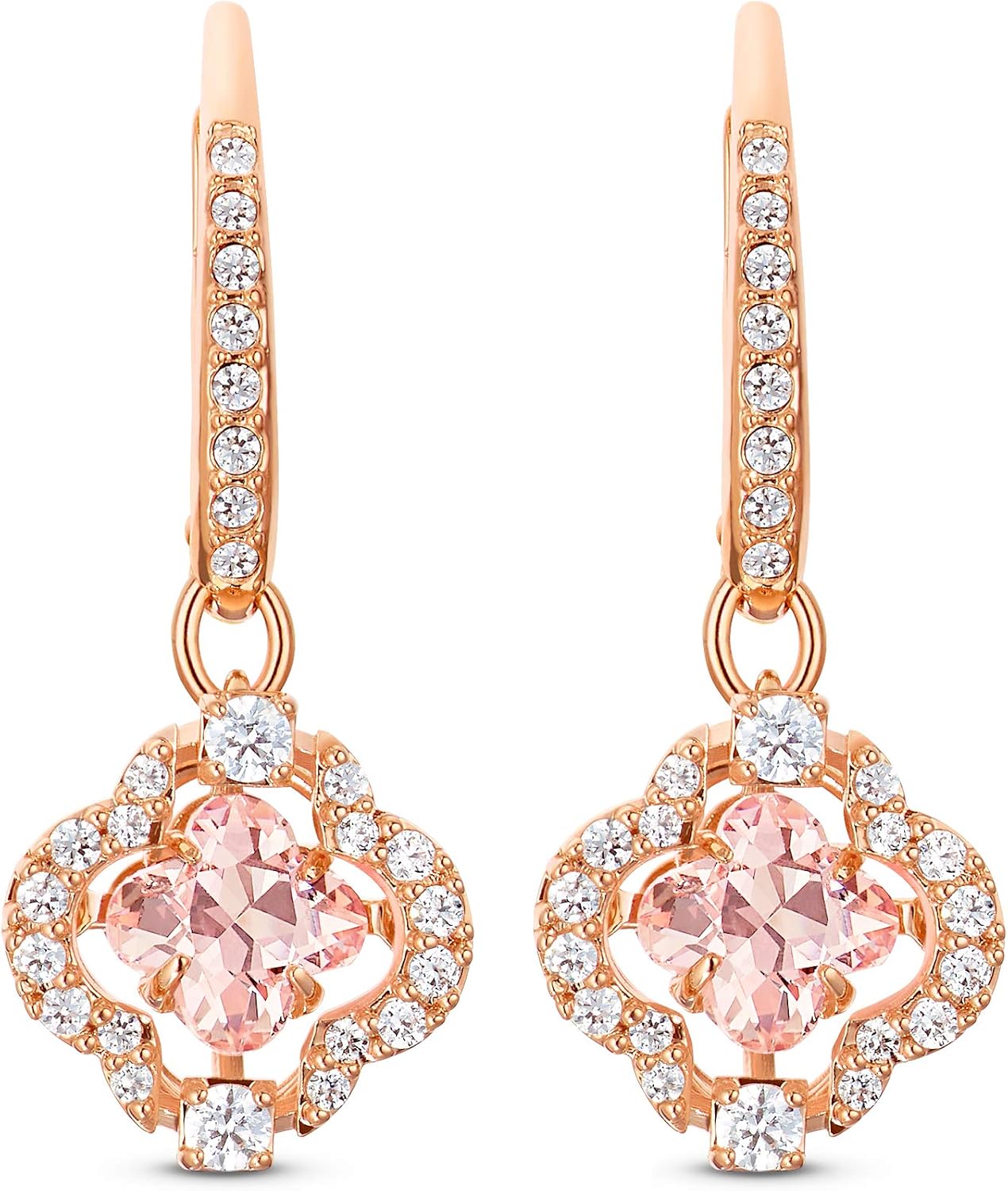 swarovski 施华洛世奇女式粉色玫瑰金色镀金闪亮舞蹈三叶草穿孔耳环