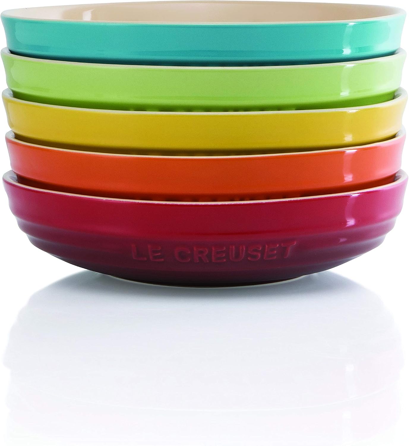 le creuset 酷彩 圆形深盘子 餐具 彩虹色 耐热耐冷 支持微波炉 5件装