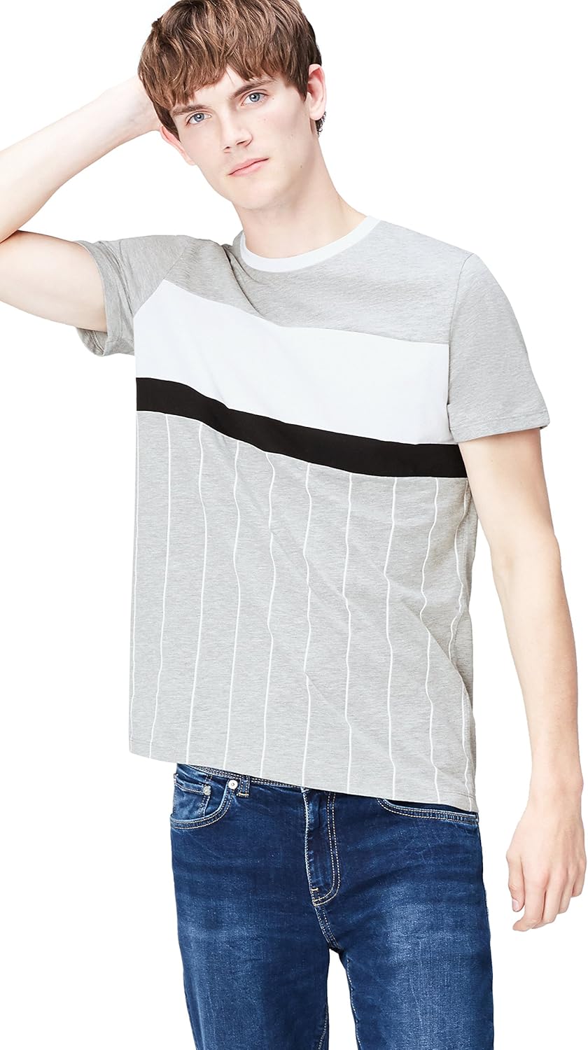 find 男式面板条纹 t 恤 白色 s 【find】 服饰箱包 - 亚马逊中国