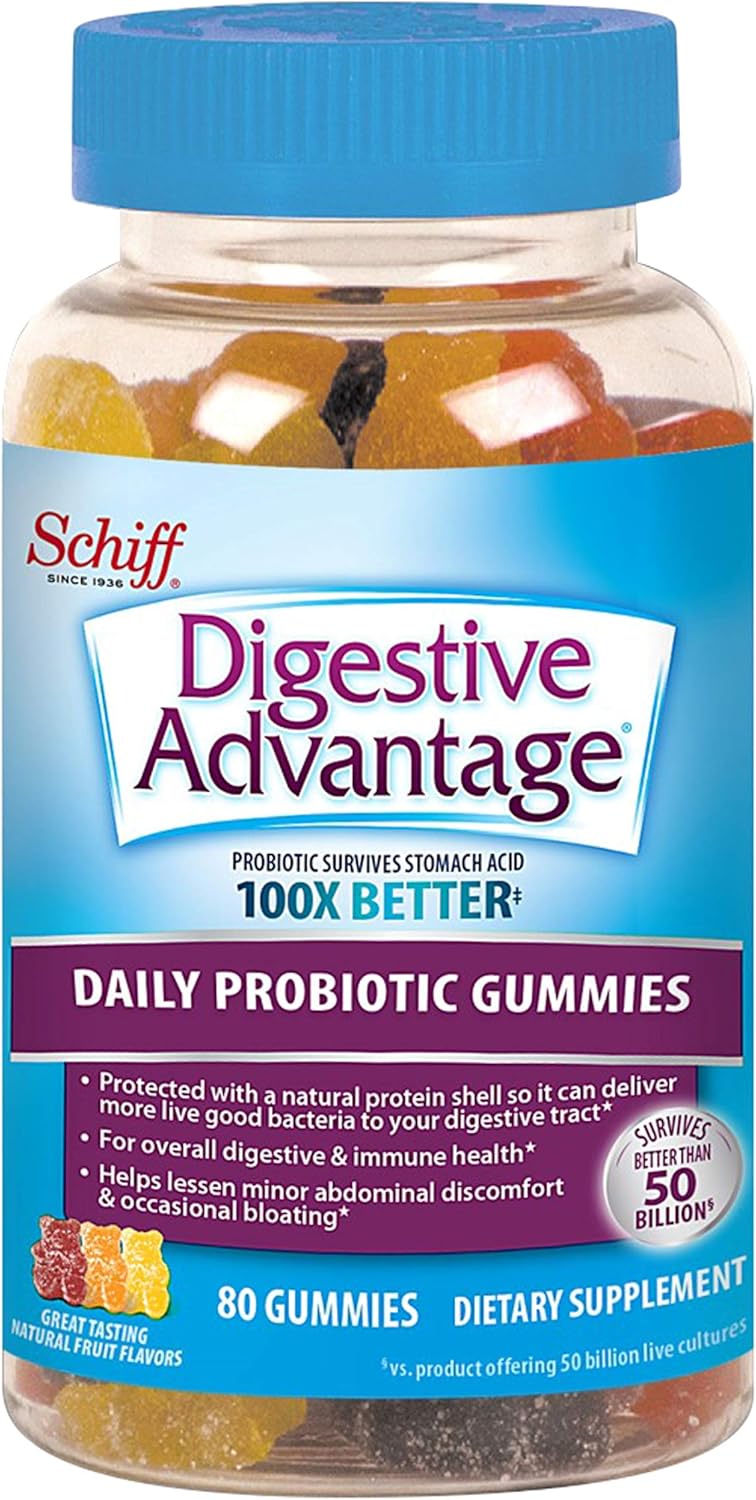 schiff digestive advantage 成人益生菌软糖 80粒,不含麸质,多种水果