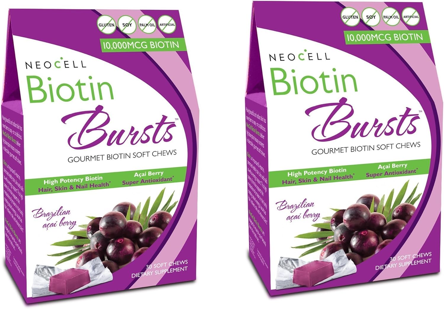 2 包 neocell 实验室生物素爆发剂 - 可咀嚼 - 巴西莓 - 30 片