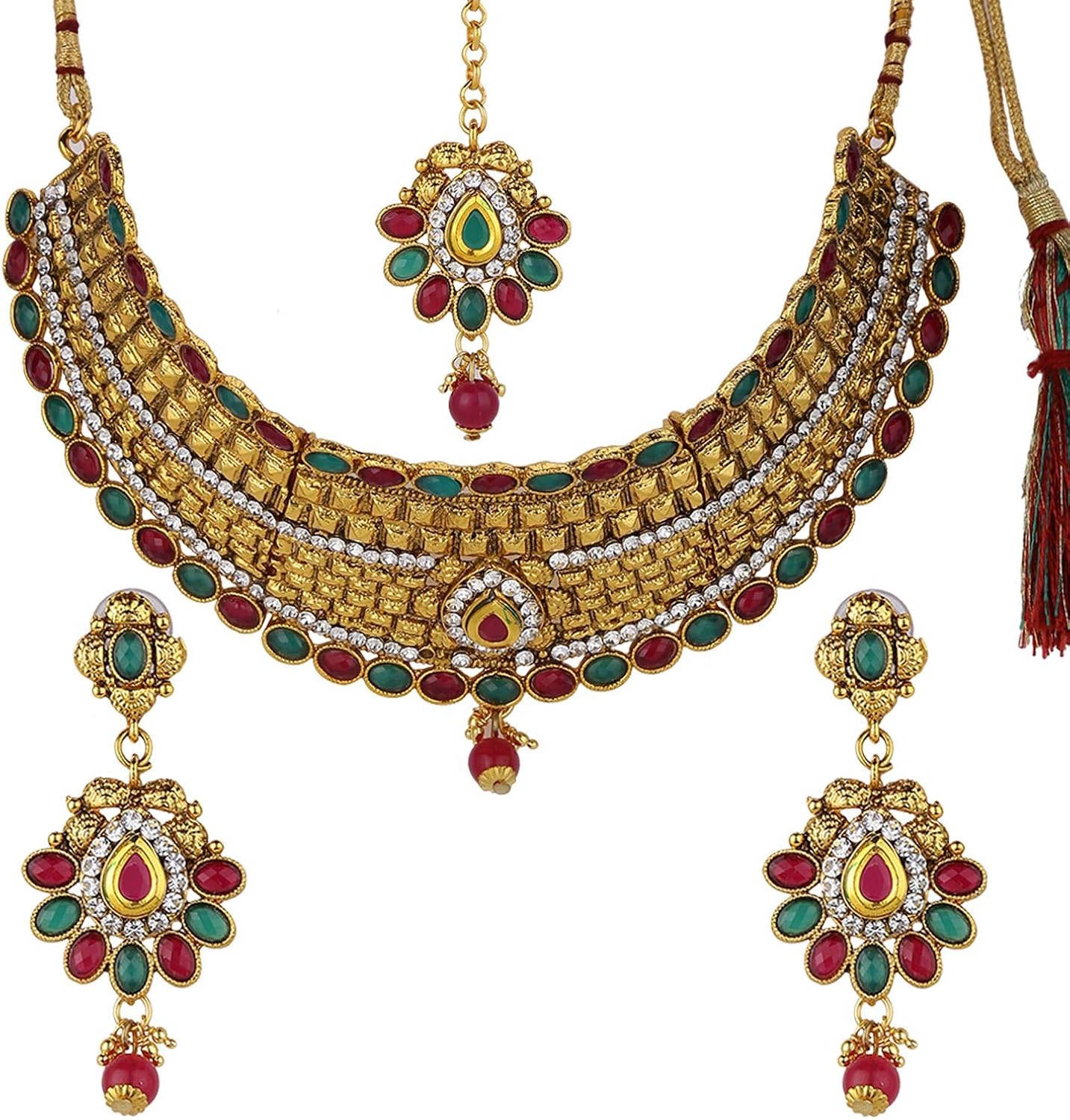 印度宝莱坞传统 14 k 镀金 kundan 珍珠婚礼颈链项链 maangtikka 首饰