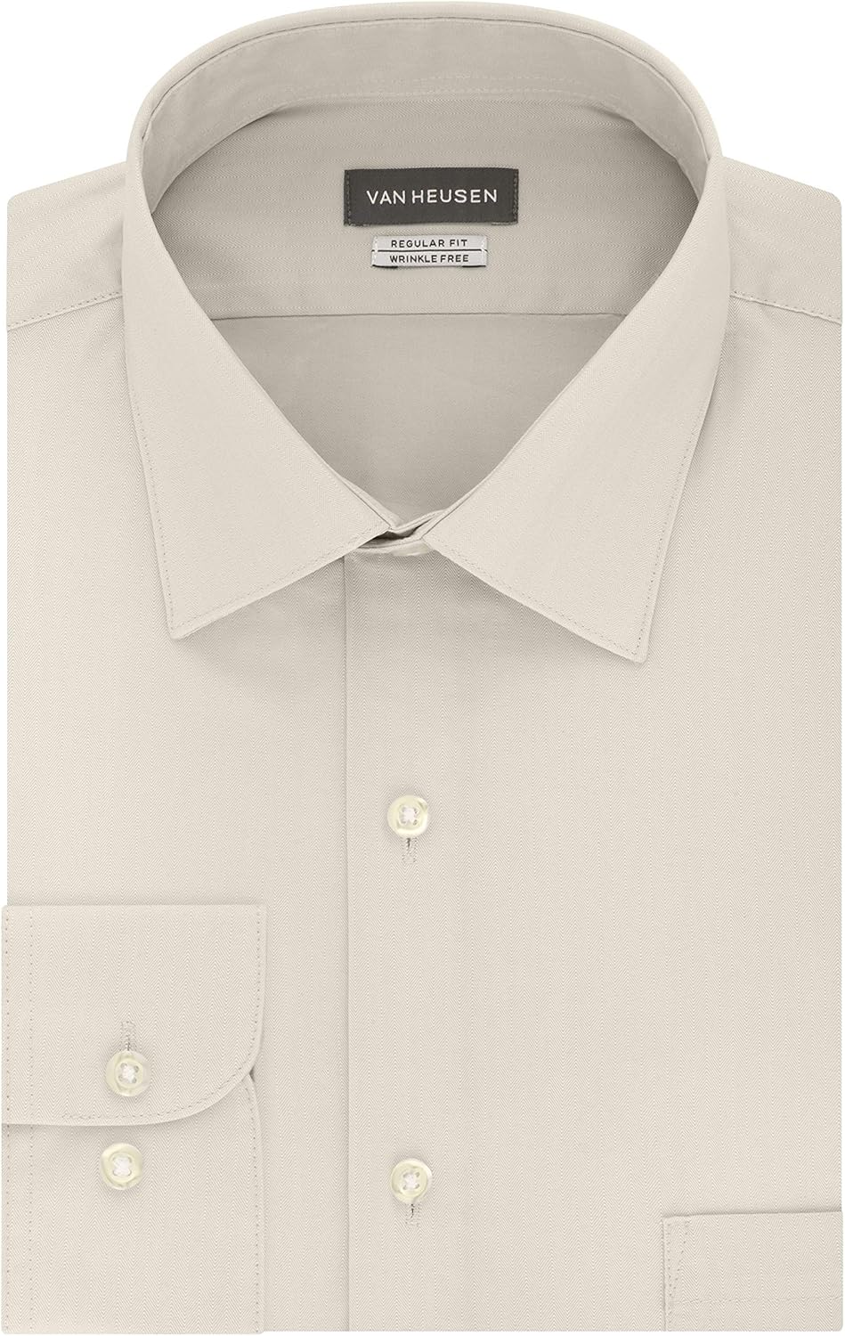 van heusen 男式人字呢标准纯色宽角领礼服衬衫