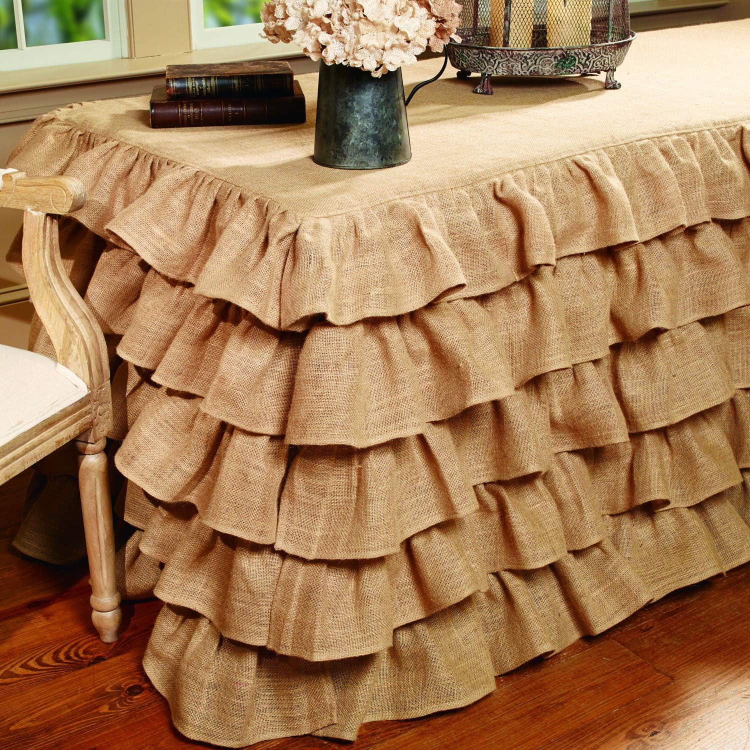 乡村别墅系列多褶皱粗麻布桌布 棕色 6 英尺